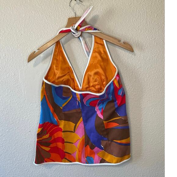 Trina Turk Multicolor Floral Mid Century Modern Boho Style Retro Halter Size 6 - Picture 10 of 11
